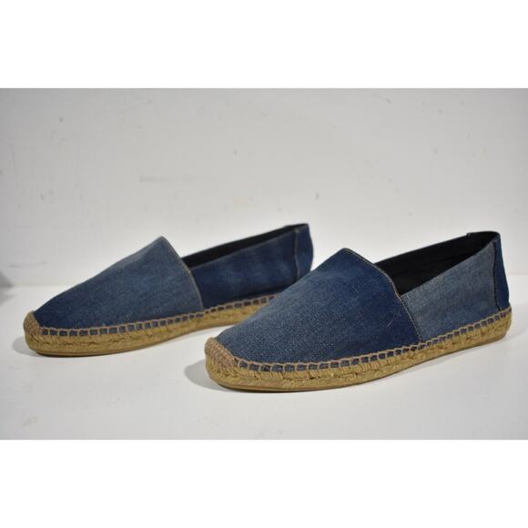 Saint Laurent Perseo Blue Jeans Denim YSL Gold Logo Slip On Espadrille Flat 40 - Picture 9 of 12